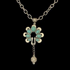 Boho Western Chic Silver and Turquoise Pendant Long Necklace